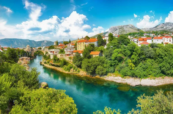 Fantastische Skyline Von Mostar Mit Der Mostar Brücke Häusern Und — Stockfoto