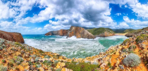 令人叹为观止的山谷卡拉多梅提卡风景 沙滩奇观 海上风风风雨雨 Buggerru South Sardinia Italy — 图库照片
