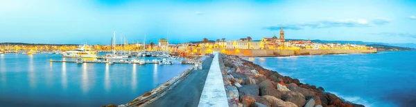 Paesaggio Paesaggistico Serale Panoramico Del Porto Alghero Parte Storica Della — Foto Stock