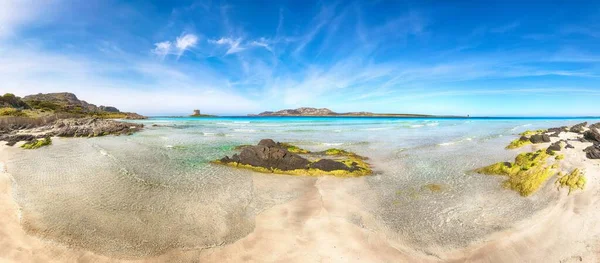 Impresionante Vista Mañana Famosa Playa Pelosa Con Torre Della Pelosa — Foto de Stock