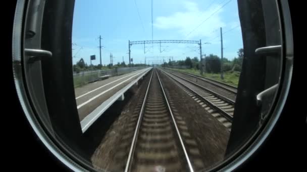 Train rides on rails, railway communications — Stock Video