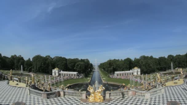 La famosa gran fuente Peterhof, San Petersburgo, Rusia — Vídeo de stock