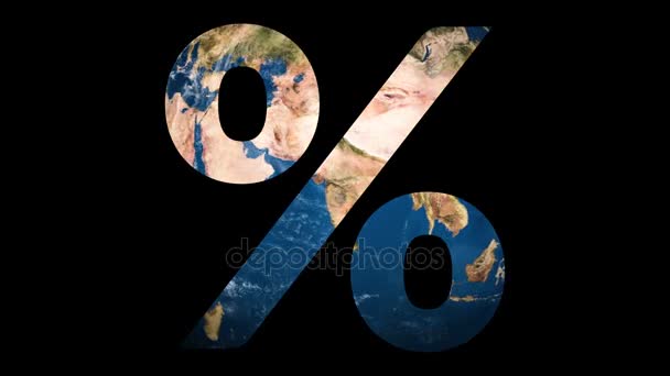 Pictogram het procent teken onthullende draaien Earth globe — Stockvideo