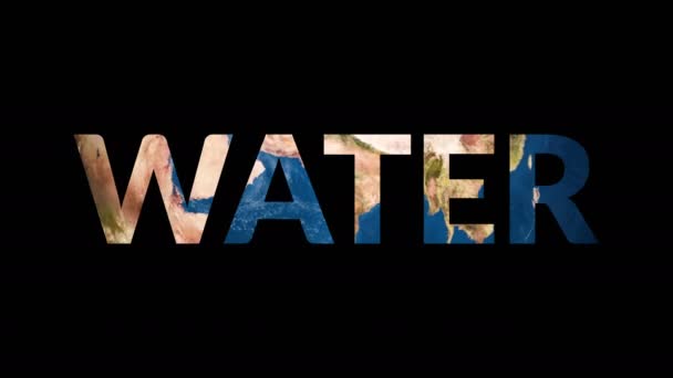 Tekst Water onthullende draaien Earth globe — Stockvideo