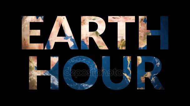Text Earth Hour enthüllt Drehen Erde Globus — Stockvideo