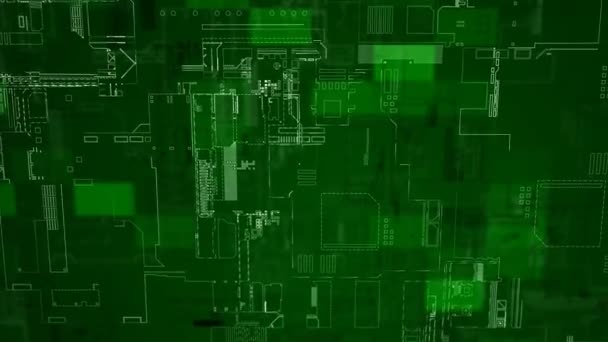 Green diagram of electronic circuit boards, looped background — Stock Video