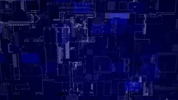 전자 회로 기판, 반복된 배경의 블루 다이어그램 — 비디오