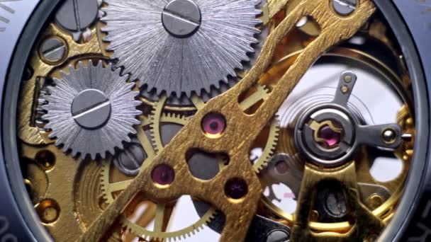 Il meccanismo dell'orologio e ha scoperto l'orologio a ingranaggi — Video Stock