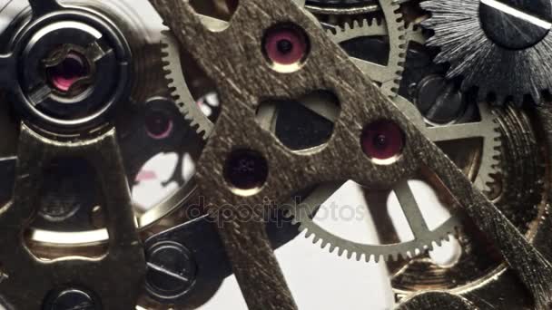 Le ruote sono in movimento in un orologio meccanico — Video Stock