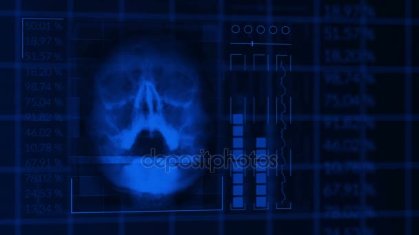 Balayage d'un crâne humain, interface hud bleu bouclé équipement médical 