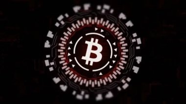 Kırmızı dairesel hologram bitcoin işareti Center'da döndürme