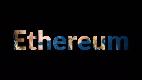 Testo Ethereum rivelando girando globo terrestre — Video Stock