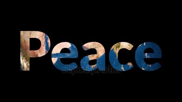 Texto Paz reveladora girando globo terráqueo — Vídeos de Stock