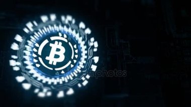 Mavi dairesel hologram dönen bitcoin