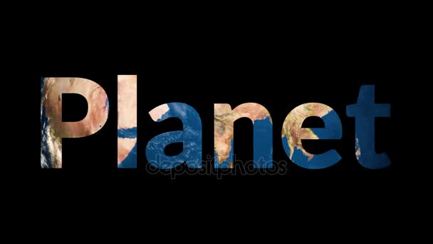 Text Planet enthüllt Drehung Erde Globus — Stockvideo