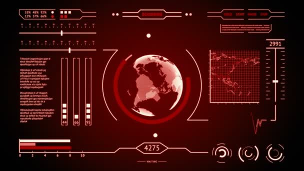 Exploración de la pantalla de interfaz HUD del planeta Tierra rojo — Vídeo de stock