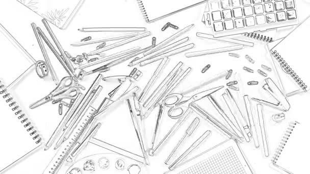 Monochrome sketch animation drawing tools for titles or designer logo — Stock Video