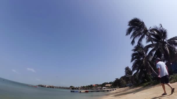 Avião voando sobre a praia e palmeiras na Tailândia — Vídeo de Stock