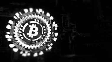 Gümüş dairesel hologram dönen bitcoin işareti