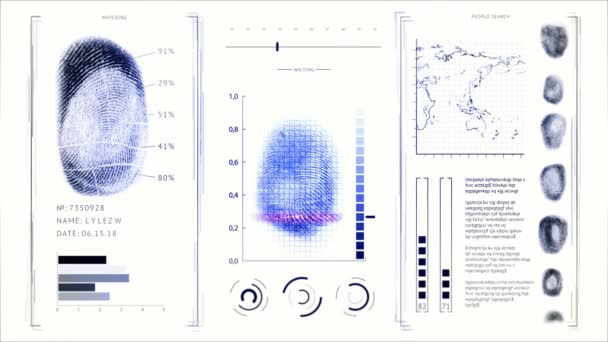 Sledování rozhraní snímání otisků prstů s mapou a grafy — Stock video