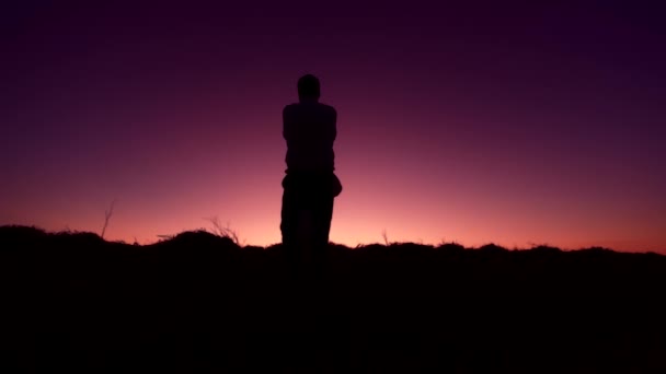 Silhouettes of a man and a woman holding hands and twirling in dance — Stock Video