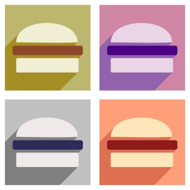 Uzun gölge hamburger ile düz simgeler kümesi