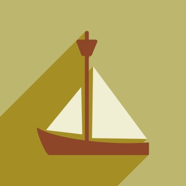 Düz stil ikonu ile uzun gölge yelkenli gemi