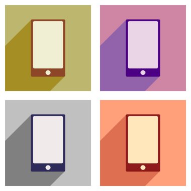 Uzun gölge smartphone ile düz simgeler kümesi
