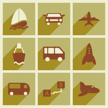 Uzun gölge taşıma ile düz simgeler kümesi