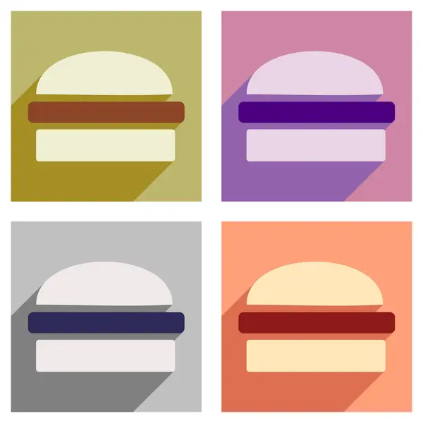Ensemble d'icônes plates avec hamburger à longue ombre — Image vectorielle