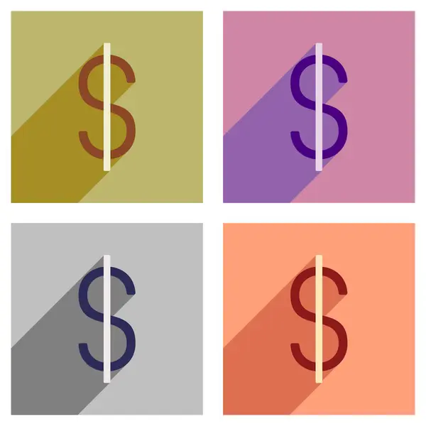 Set of flat icons with long shadow dollar — Stock Vector