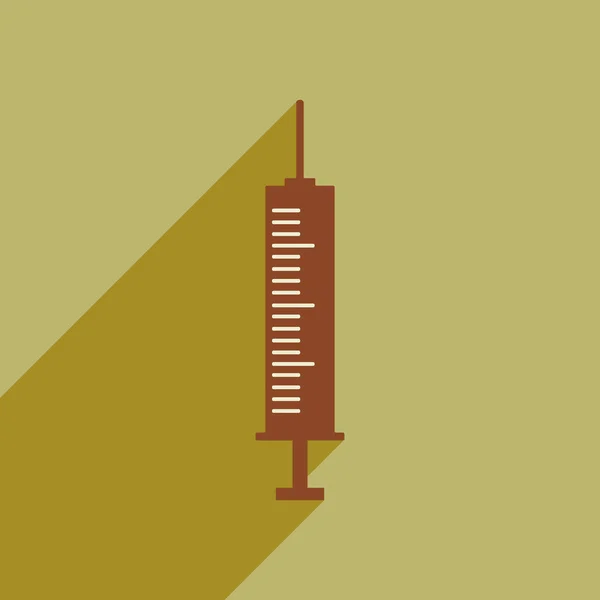 Icona in stile piatto con siringa lunga ombreggiata — Vettoriale Stock