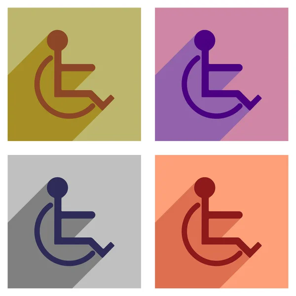 Joukko tasainen kuvakkeet pitkä varjo vammaisten — vektorikuva
