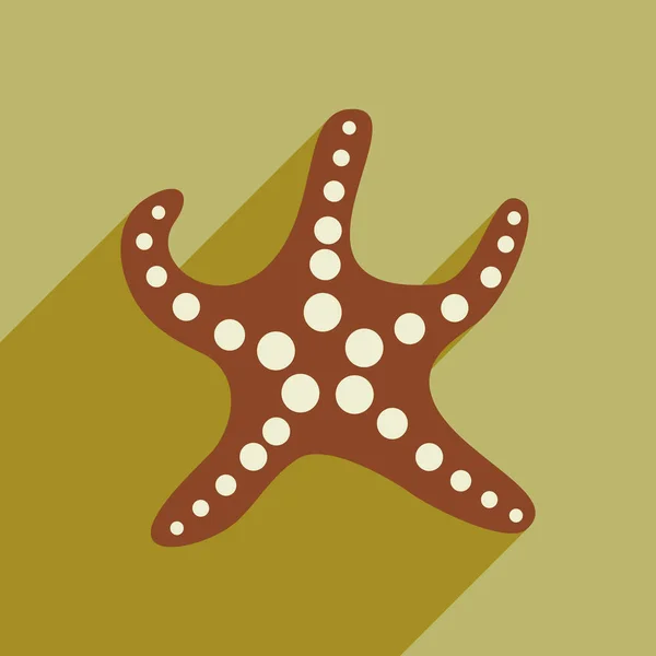 Ícone de estilo plano com longa sombra estrela do mar —  Vetores de Stock