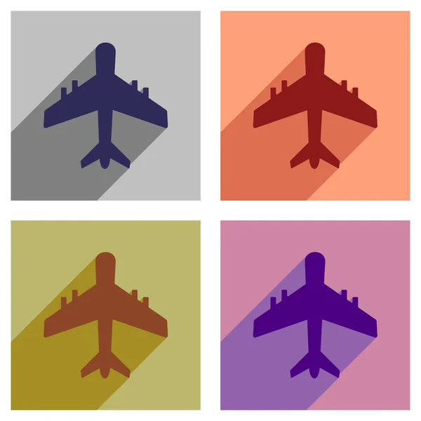 A repülőgép hosszú árnyék lapos ikonok — Stock Vector
