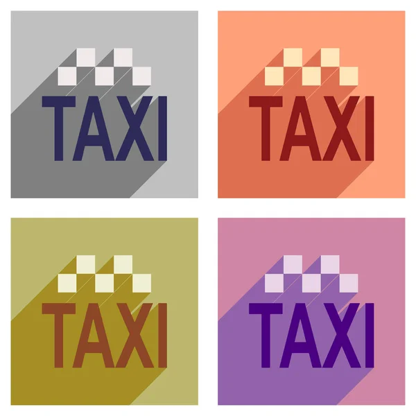 Set of flat icons with long shadow Taxi — Stock Vector