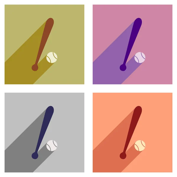 Sada plochých ikon s dlouhý stín baseball — Stockový vektor