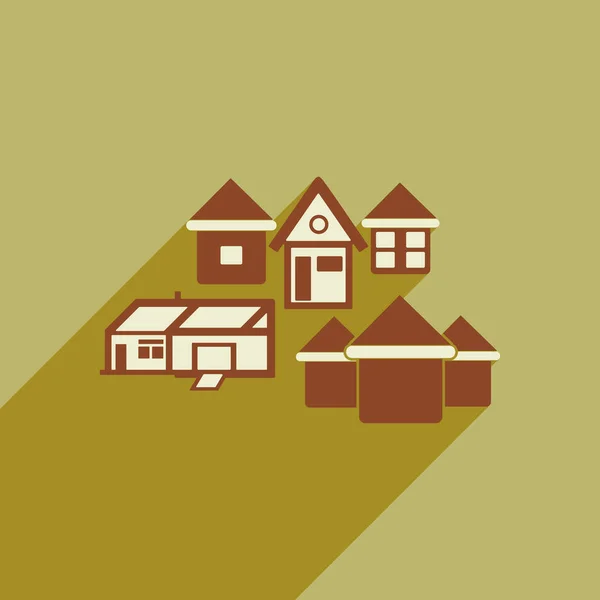 Icono de estilo plano con casa de sombra larga — Vector de stock