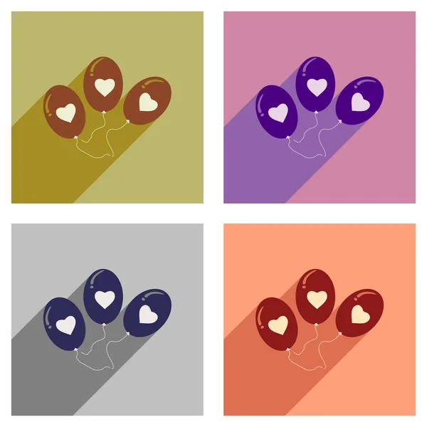 Conjunto de iconos planos con globos de corazón de sombra larga — Archivo Imágenes Vectoriales