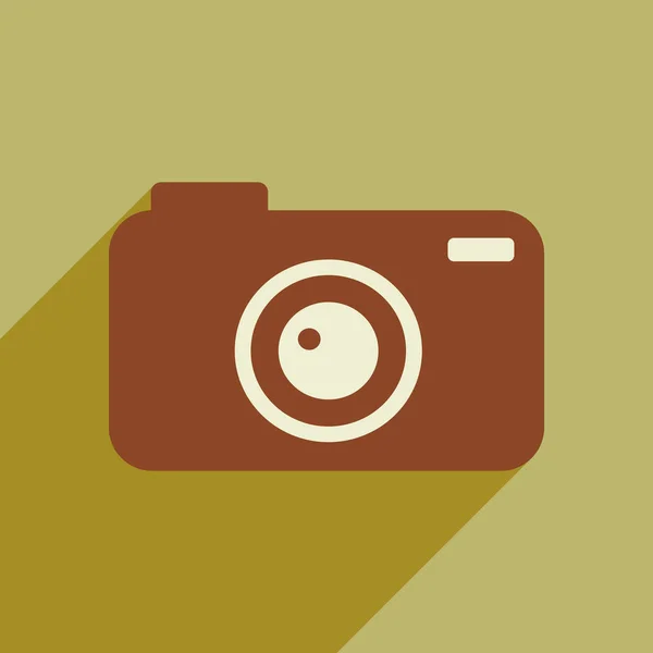 Lapos stílusú ikon hosszú árnyék kamerával — Stock Vector