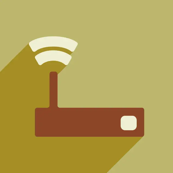 Иконка в плоском стиле с длинным теневым Wi-Fi модемом — стоковый вектор