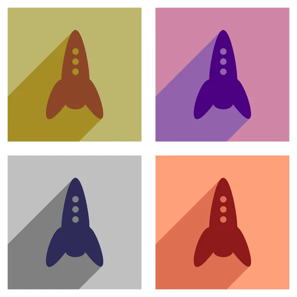 Sada plochých ikon s raketa dlouhý stín — Stockový vektor