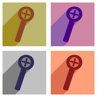 Uzun gölge büyüteç ile düz simgeler kümesi