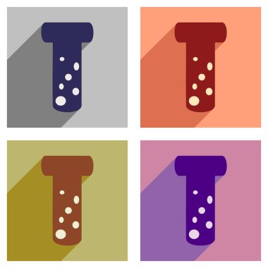 Uzun gölge tıbbi şişesi ile düz simgeler kümesi