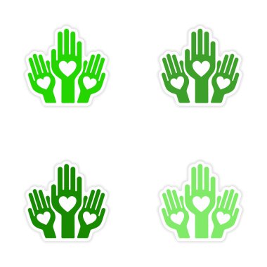 derleme gerçekçi etiket tasarım kağıt üzerinde kalp eller