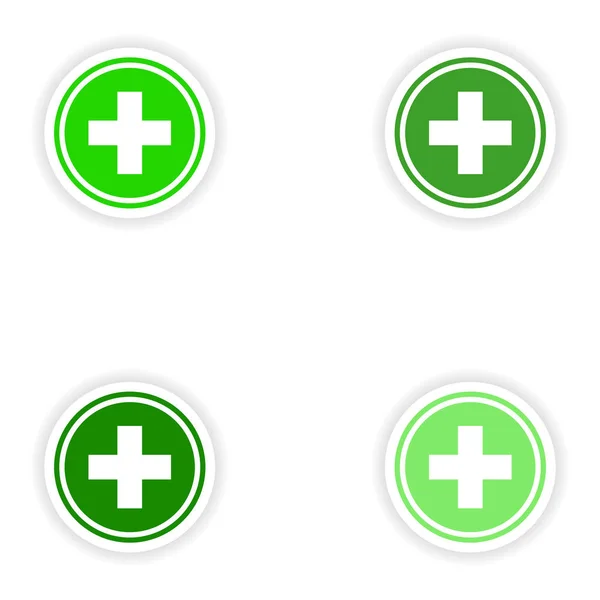 Assembly realistic sticker design on paper medicine logo — Stock Vector