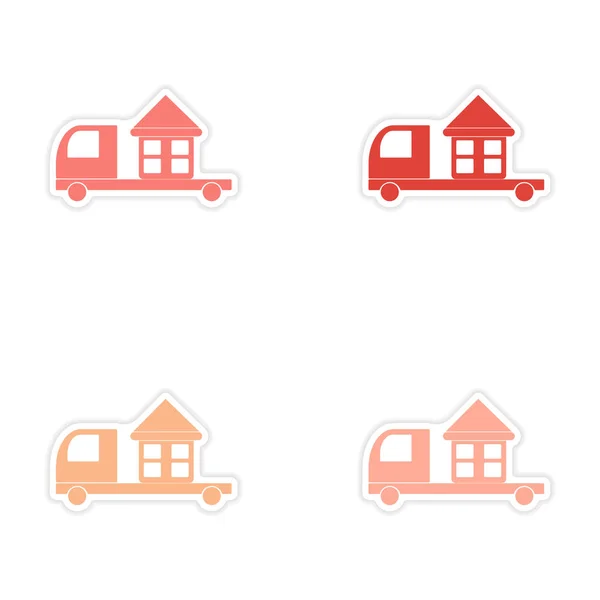 Montaggio design adesivo realistico sulla consegna a domicilio del camion di carta — Vettoriale Stock