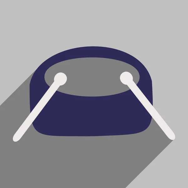 Icono plano con tambor de sombra largo y palos — Vector de stock