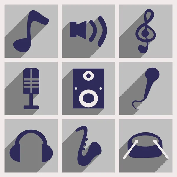 Set of flat icons with long shadow music — Stock Vector
