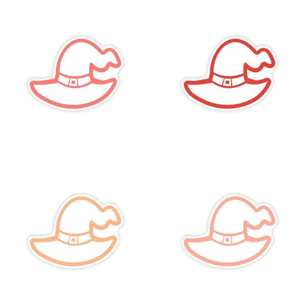 Montaje diseño de pegatina realista sobre papel brujas sombrero — Vector de stock